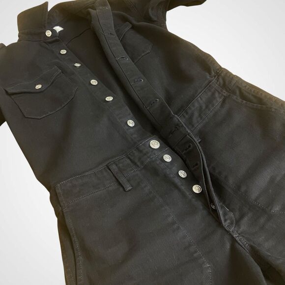 Current Elliott Denim Women Shortall Romper Size M (CE1) Black Cotton Button Fly - Picture 8 of 10